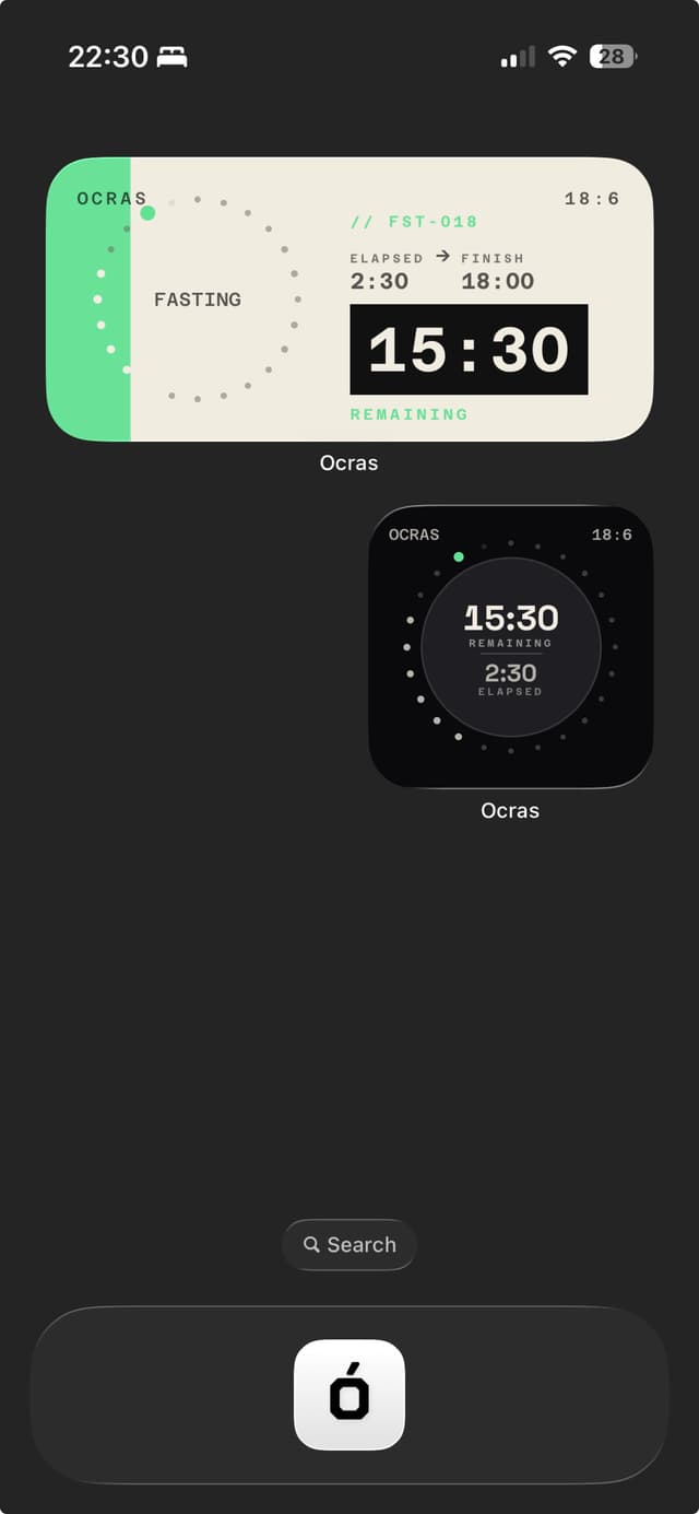 Ocras — Medium widget and Watch complication